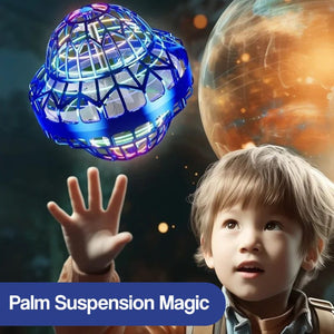 Galaxy Lights Flying Magic Orb glowing with colorful LED lights hovering above child's hand for interactive play