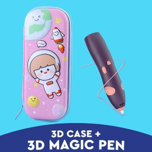 3D Magic Pen Set with space-themed carrying case and purple 3D printing pen on blue background