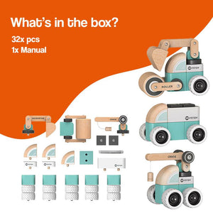 TinyBuilder Wooden Montessori Vehicle Set