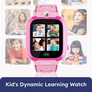 Kids multi-purpose smartwatch in pink with camera and colorful interactive display for fun learning and games
