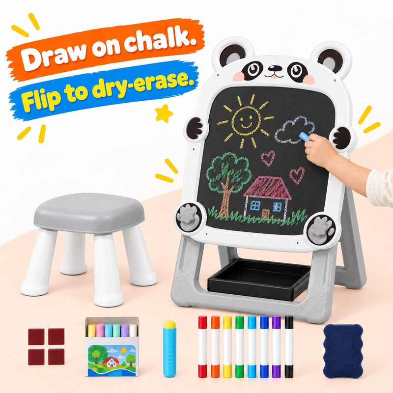 Foldable Double-Sided Kids Art Easel with Stool