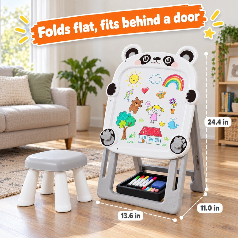 Foldable Double-Sided Kids Art Easel with Stool