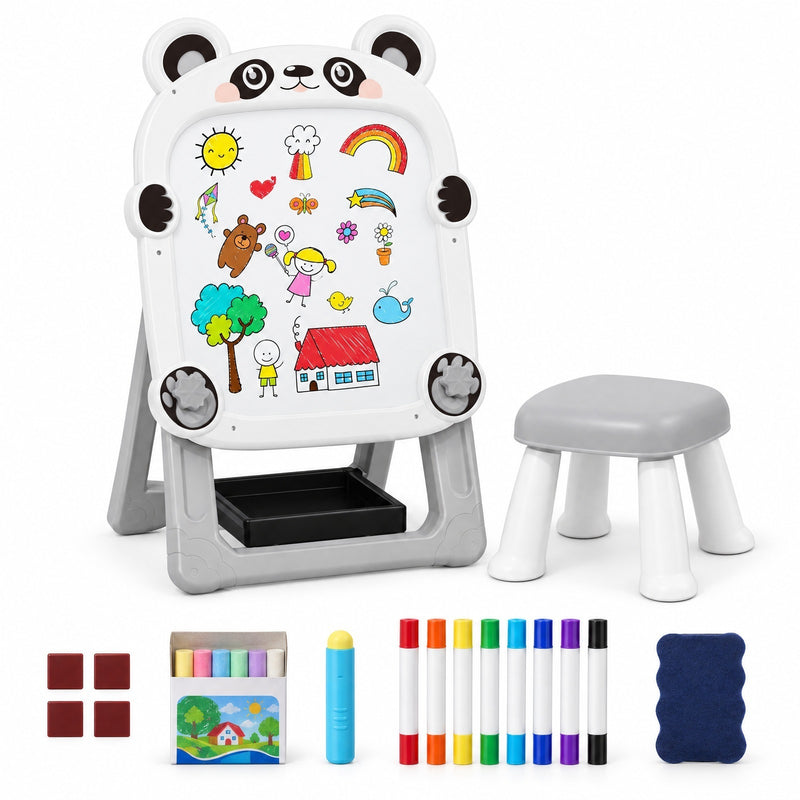 Foldable Double-Sided Kids Art Easel with Stool