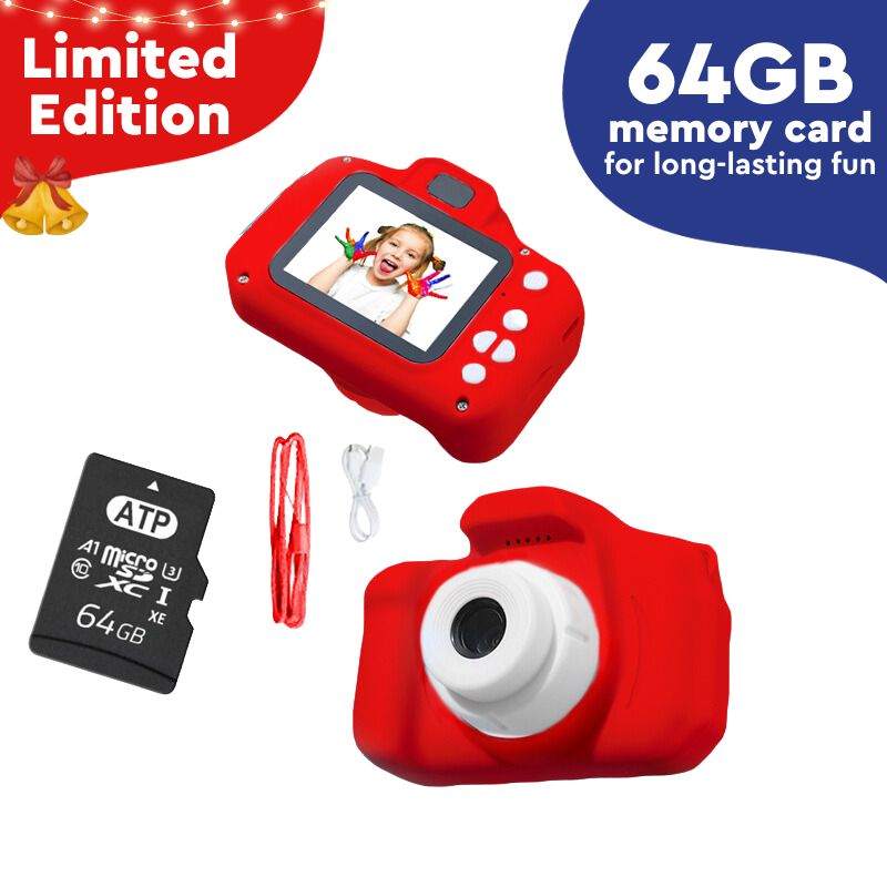 LittleLens Kids Camera Halloween edition red toy camera with 64GB memory card and USB cable bundle