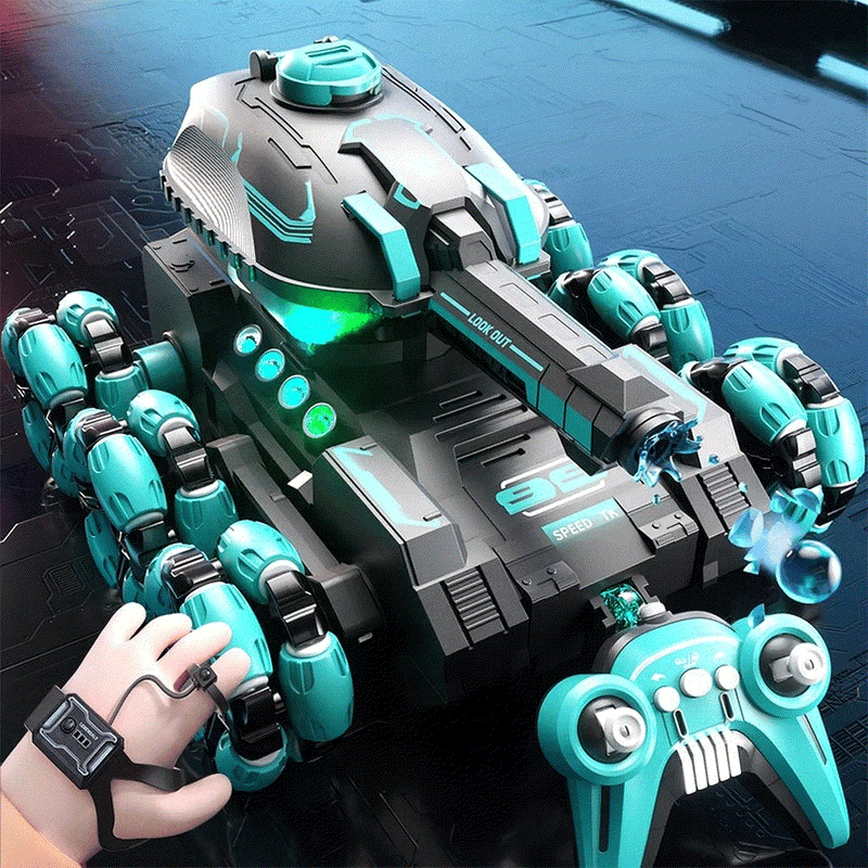 Six-wheeled gesture sensing remote control water tank car with off-road capabilities and water bullet feature for kids' outdoor play