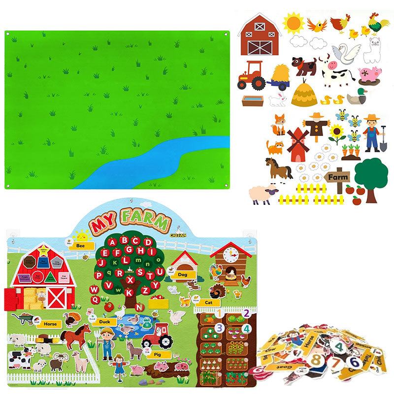 FarmPlay Velcro Learning Board duo with colorful felt farm animals and letters on two large boards for toddlers ages 2+