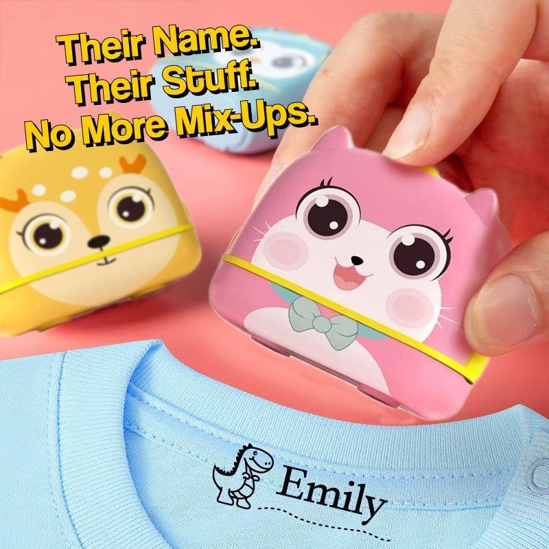 TinyStamper customized name stamp for kids with waterproof ink and refillable design
