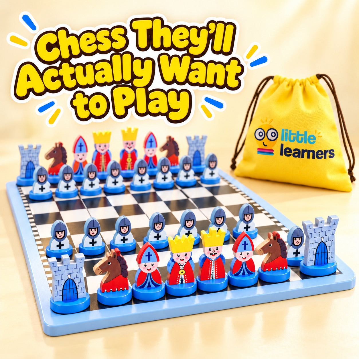 Educational Wooden Cartoon Chess Set – for kids ages 5+