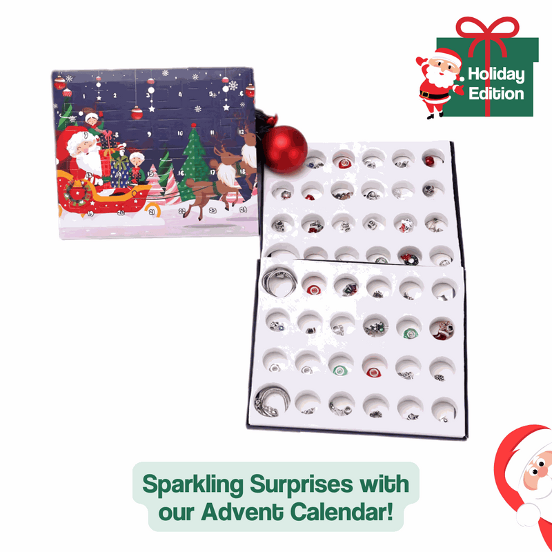 Kids Christmas Bracelet-Making Kit with colorful beads and charms in festive advent calendar box