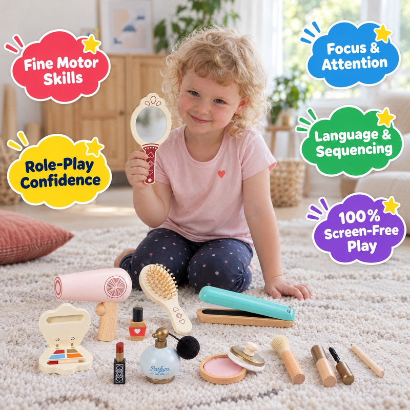 Wooden Pretend Play Makeup Set – for kids ages 3+
