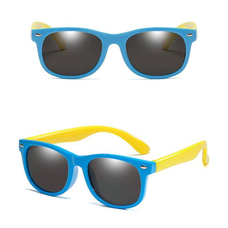 Colorful kids polarized sunglasses with flexible, unbreakable rubber frames designed for UV protection
